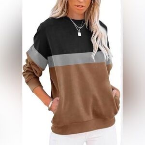 TICTICMIMI Color-Block Sweatshirt in Black, Gray, and Brown Sz L